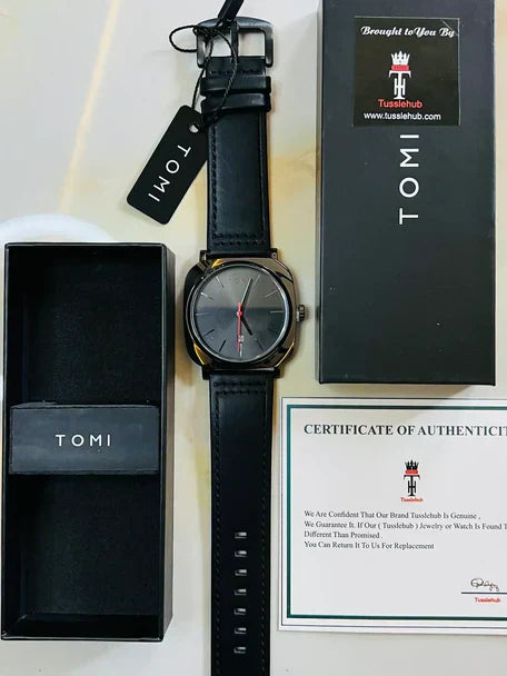 TOMI Stylish Leather Strap Watch with bracelet