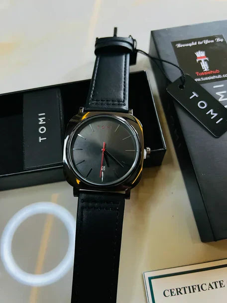 TOMI Stylish Leather Strap Watch with bracelet